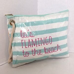 Women’s wet swimsuit bag, wristlet featuring flamingos and stripes